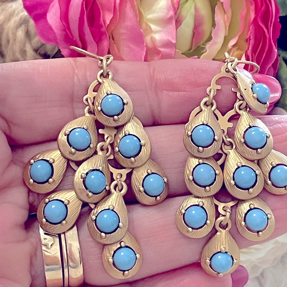 Darling Cascade Gold Faux Turquoise Stones Earrings